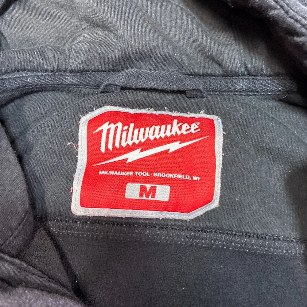 Milwaukee Zip Up Hoodie Mens Medium Black Distressed Heavyweight Workwear - Picture 6 of 12